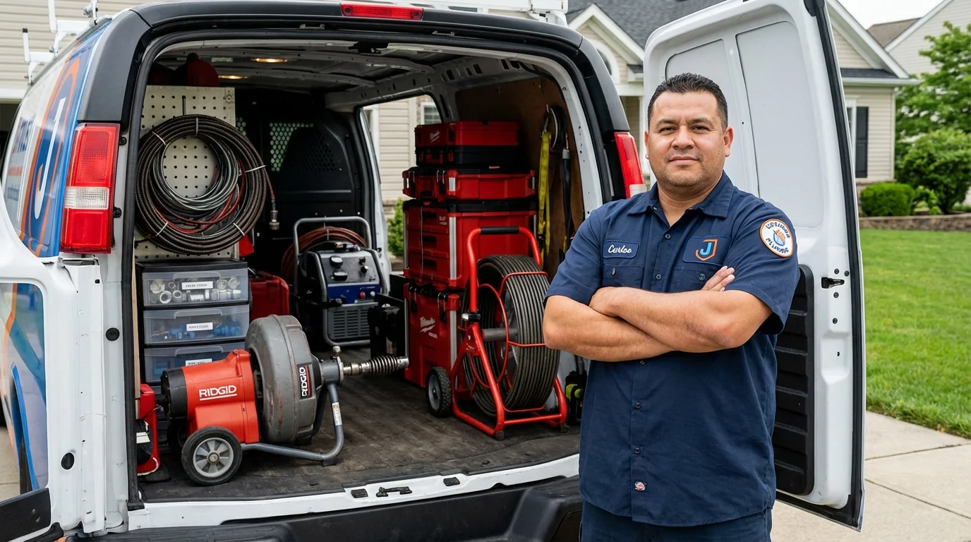Professional drain cleaning equipment and Johns Plumbing LLC plumber in Fair Lawn