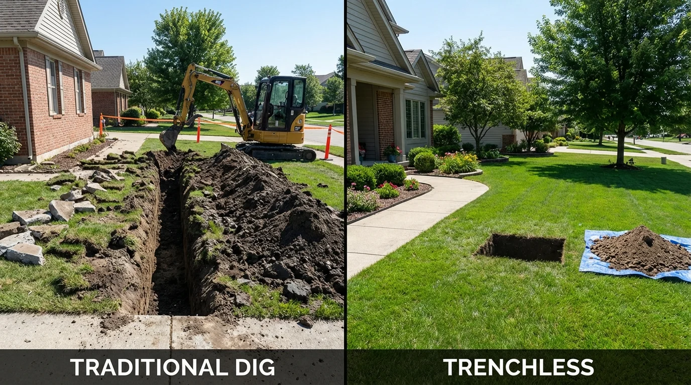 Trenchless sewer repair with minimal yard damage versus traditional excavation in Fair Lawn, NJ